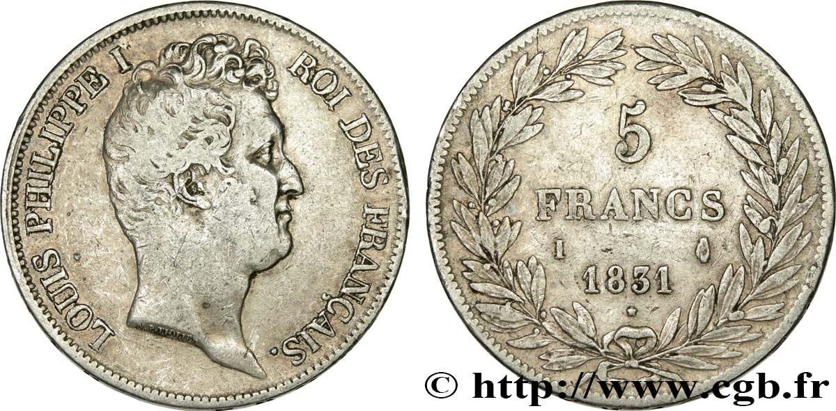 5 francs type Tiolier avec le I, tranche en creux 1831 Limoges F.315/19 TB 