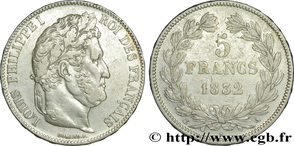5 francs IIe type Domard 1832 Paris F.324/1 TB+ 
