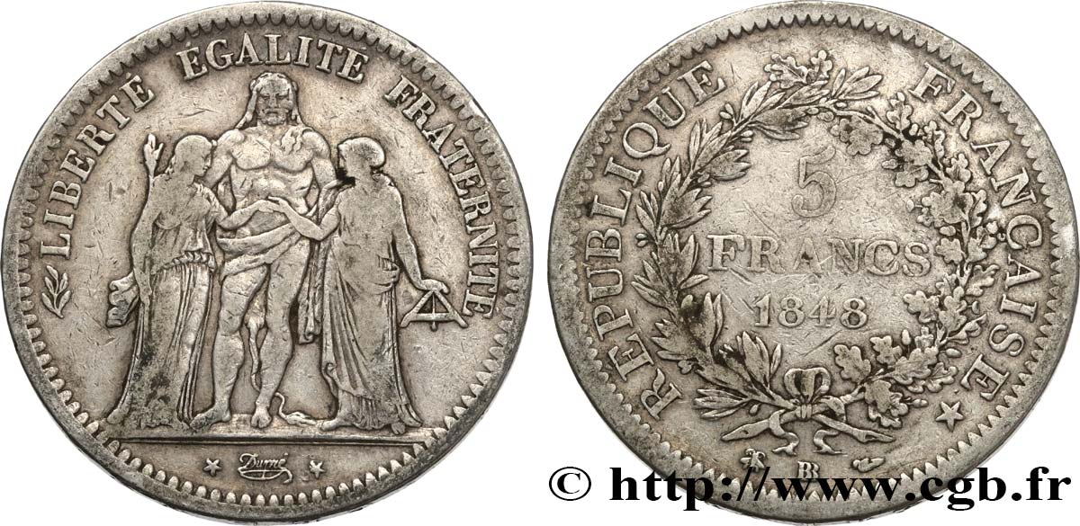 5 francs Hercule, IIe République 1848 Strasbourg F.326/2 MB 
