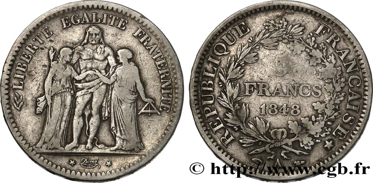 5 francs Hercule, IIe République 1848 Paris F.326/1 MB 