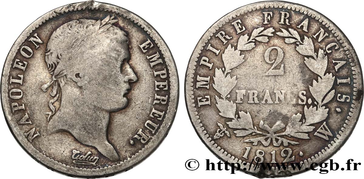 2 francs Napoléon Ier tête laurée, Empire français 1812 Lille F.255/51 q.MB 