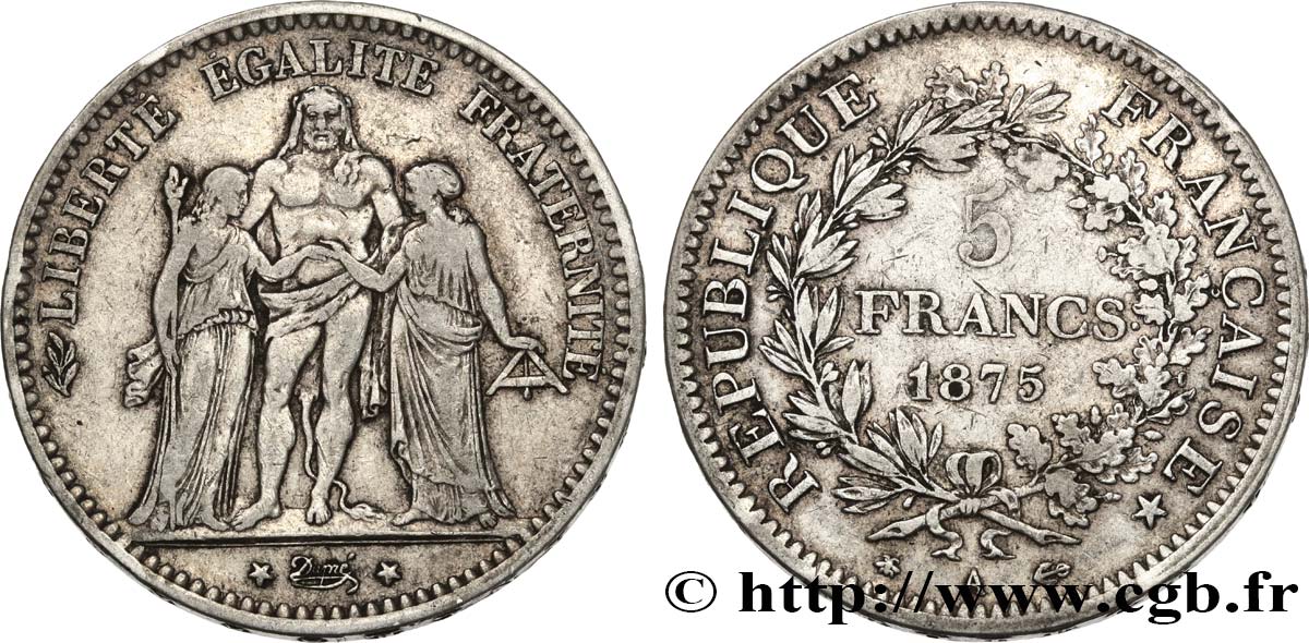 5 francs Hercule 1875 Paris F.334/14 TB 