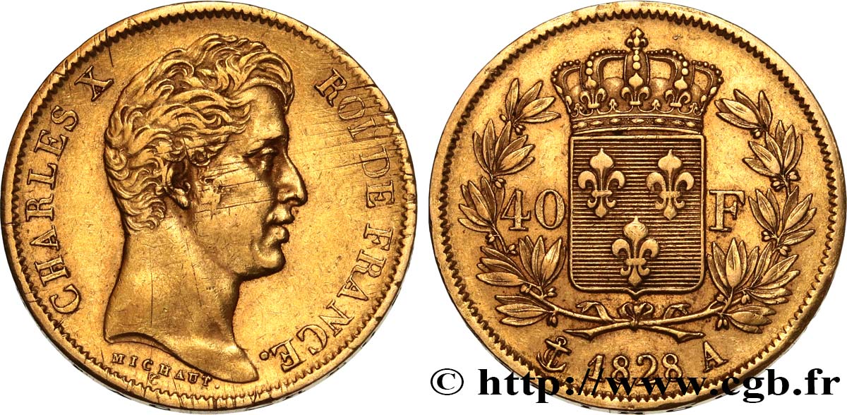 40 francs or Charles X, 2e type 1828 Paris F.544/3 TTB45 
