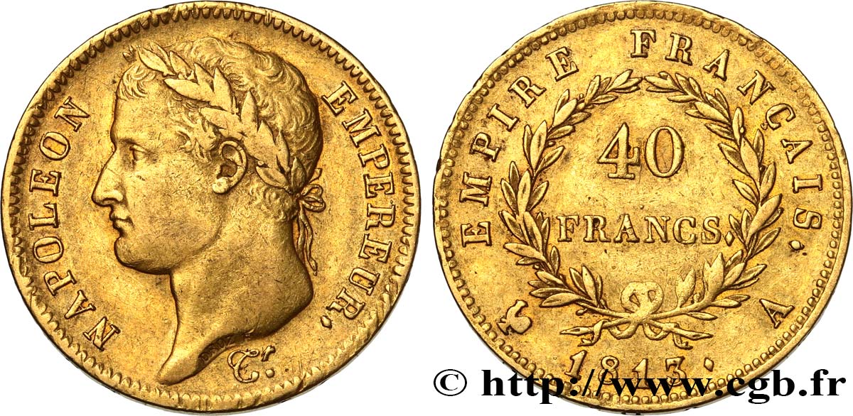40 francs or Napoléon tête laurée, Empire français 1813 Paris F.541/11 MBC42 