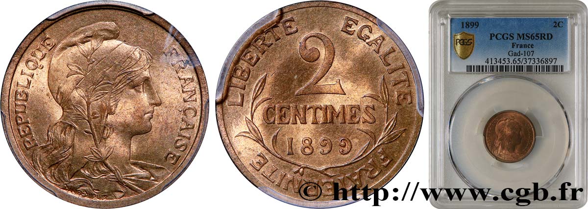 2 centimes Daniel-Dupuis 1899 Paris F.110/3 ST65 PCGS