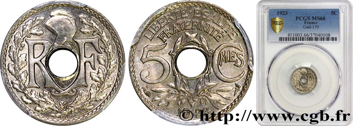 5 centimes Lindauer, petit module 1923 Paris F.122/6 FDC66 PCGS