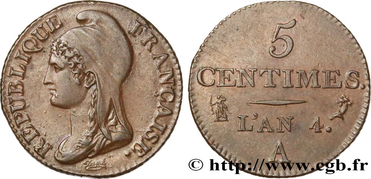 5 centimes Dupré, petit module 1796 Paris F.113/1 EBC55 