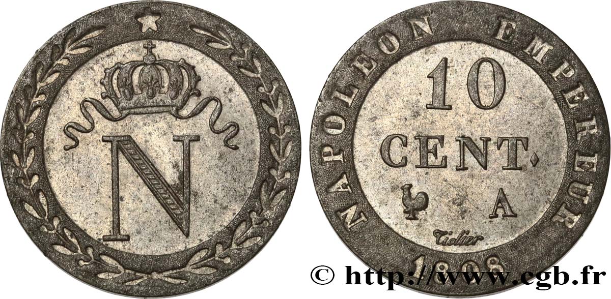 10 cent. à l N couronnée 1808 Paris F.130/2 SPL64 