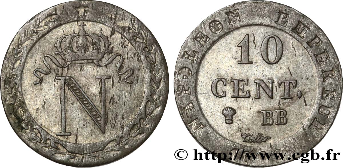 10 cent. à l N couronnée 1808 Strasbourg F.130/4 AU58 