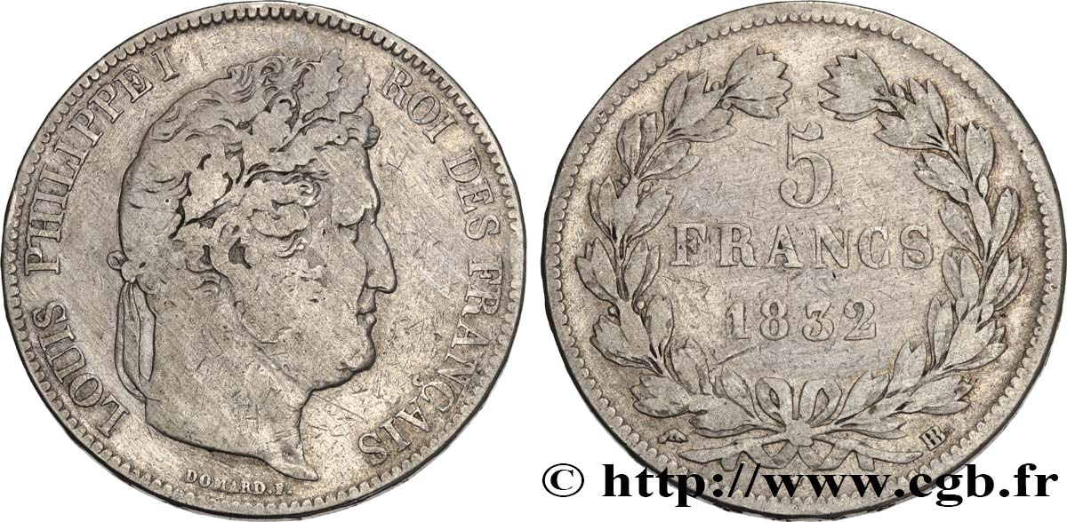 5 francs IIe type Domard 1832 Strasbourg F.324/3 BC 