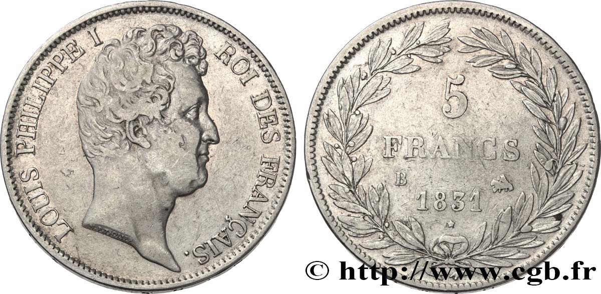 5 francs type Tiolier avec le I, tranche en creux 1831 Rouen F.315/15 BC+ 