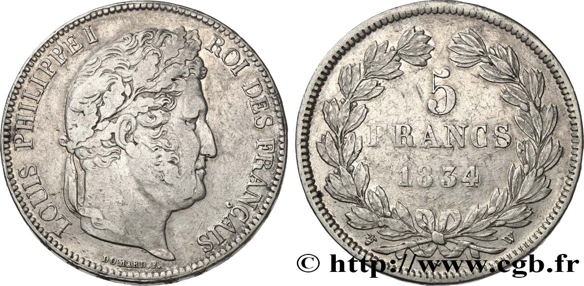 5 francs IIe type Domard 1834 Lille F.324/41 TB+ 