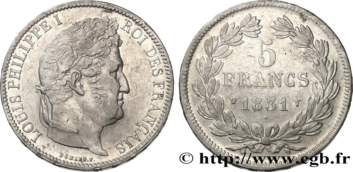 5 francs Ier type Domard, tranche en relief 1831 Lille F.320/13 TTB 
