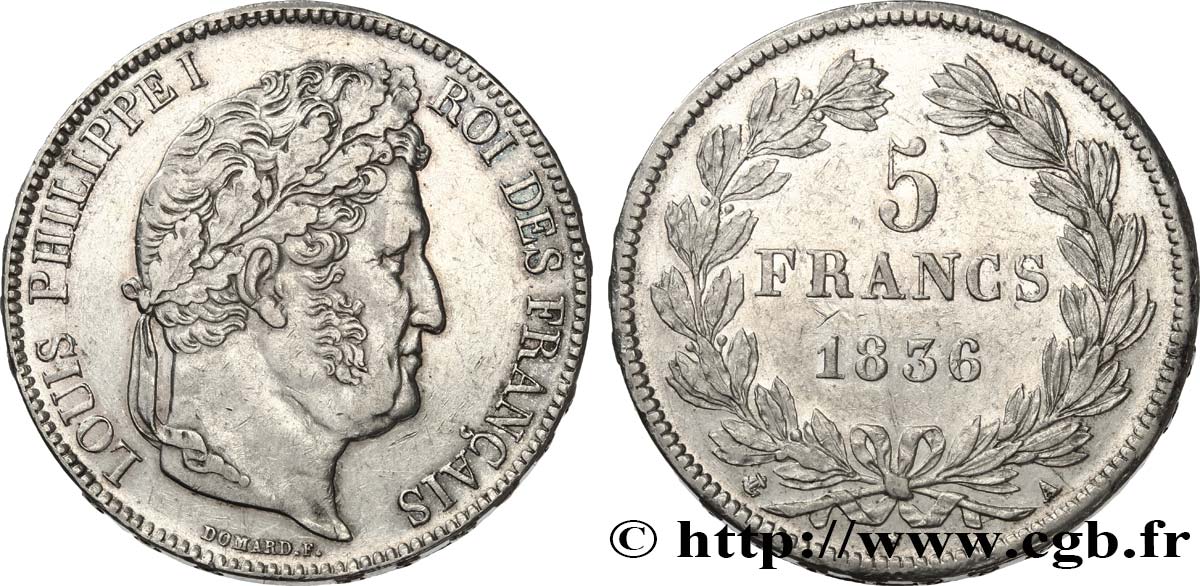 5 francs IIe type Domard 1836 Paris F.324/53 TTB+ 
