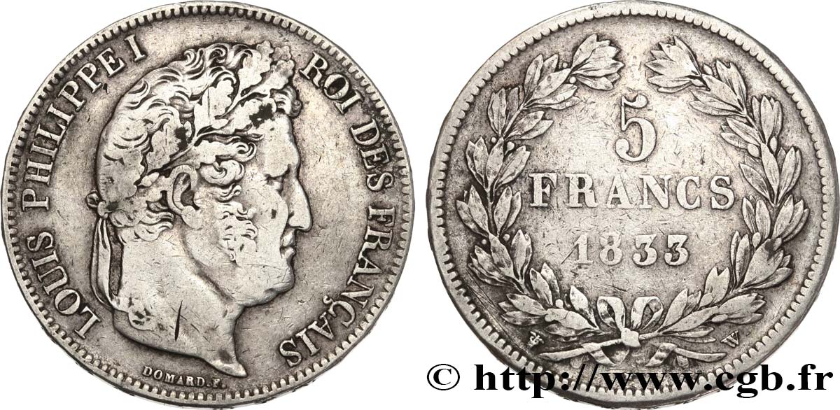 5 francs IIe type Domard 1833 Lille F.324/28 TB 