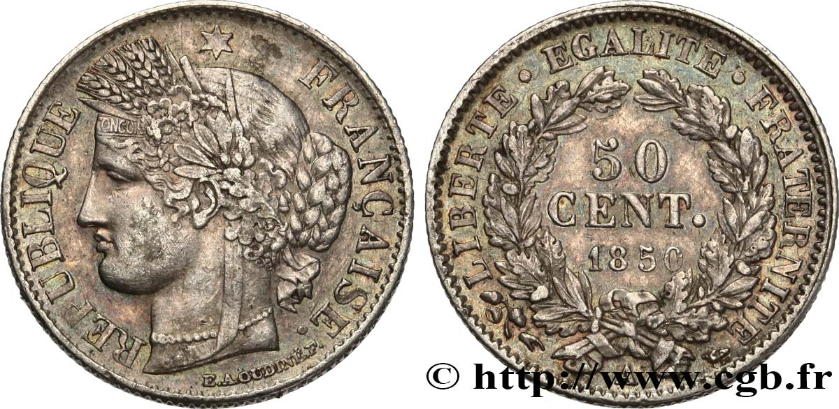 50 centimes Cérès, IIe République 1850 Paris F.184/2 XF48 