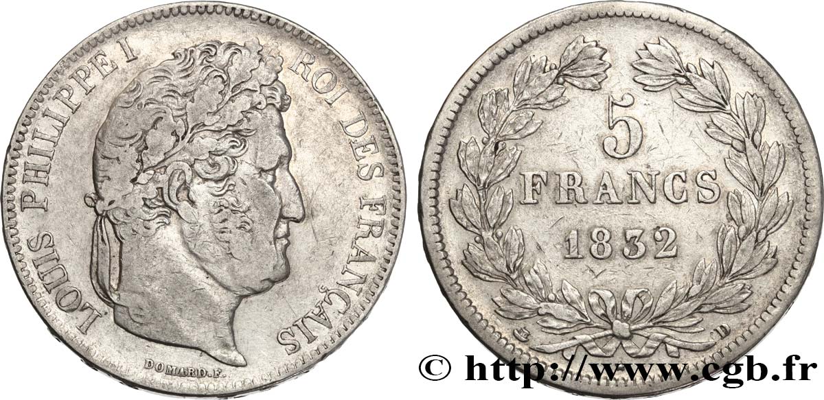 5 francs IIe type Domard 1832 Lyon F.324/4 MB 