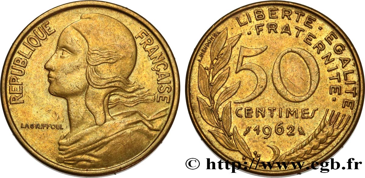 50 centimes Marianne, col à 4 plis 1962 Paris F.197/3 BB45 