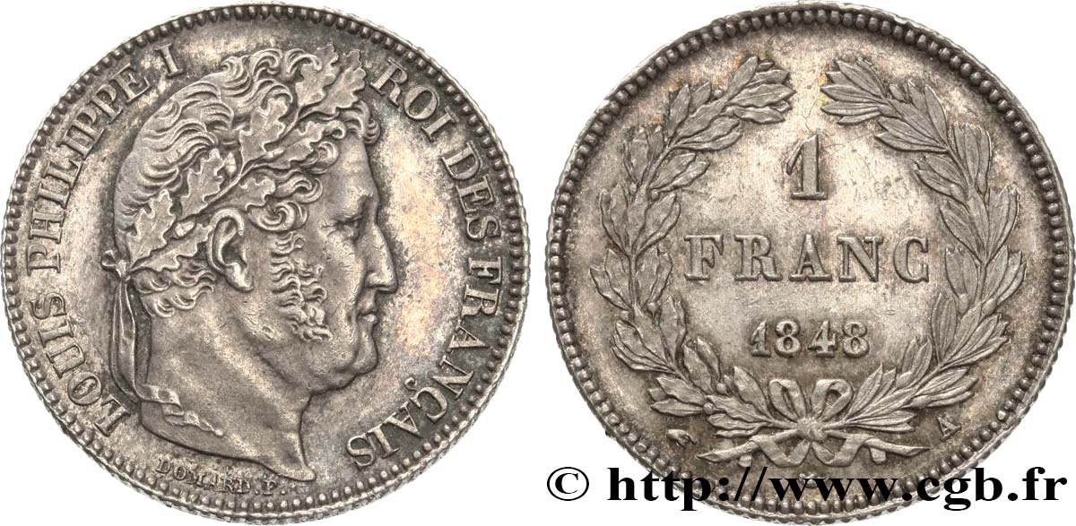 1 franc Louis-Philippe, couronne de chêne 1848 Paris F.210/113 AU58 