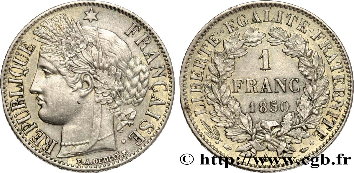 1 franc Cérès, IIe République 1850 Paris F.211/4 TTB 