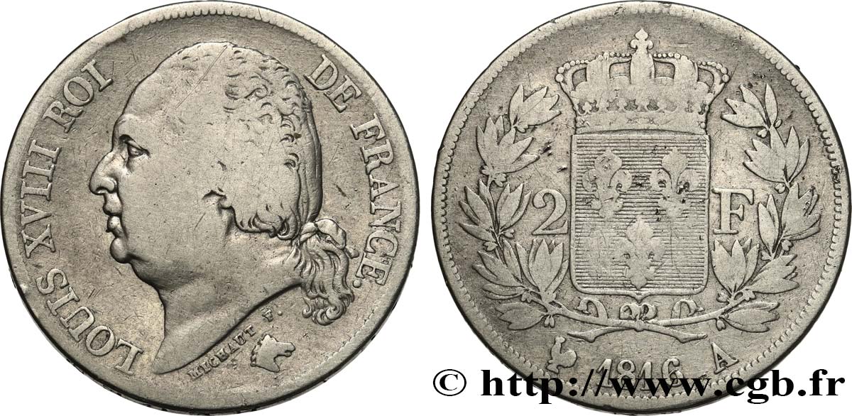 2 francs Louis XVIII 1816 Paris F.257/1 fS 