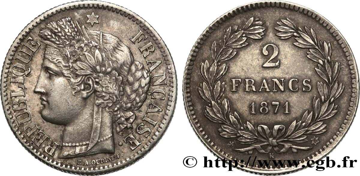 2 francs Cérès, sans légende 1871 Bordeaux F.264/4 AU53 