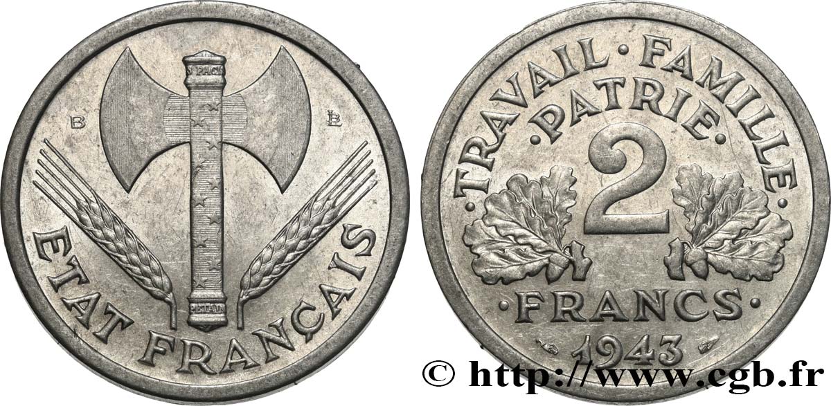 2 francs Francisque 1943 Beaumont-Le-Roger F.270/3 SUP55 