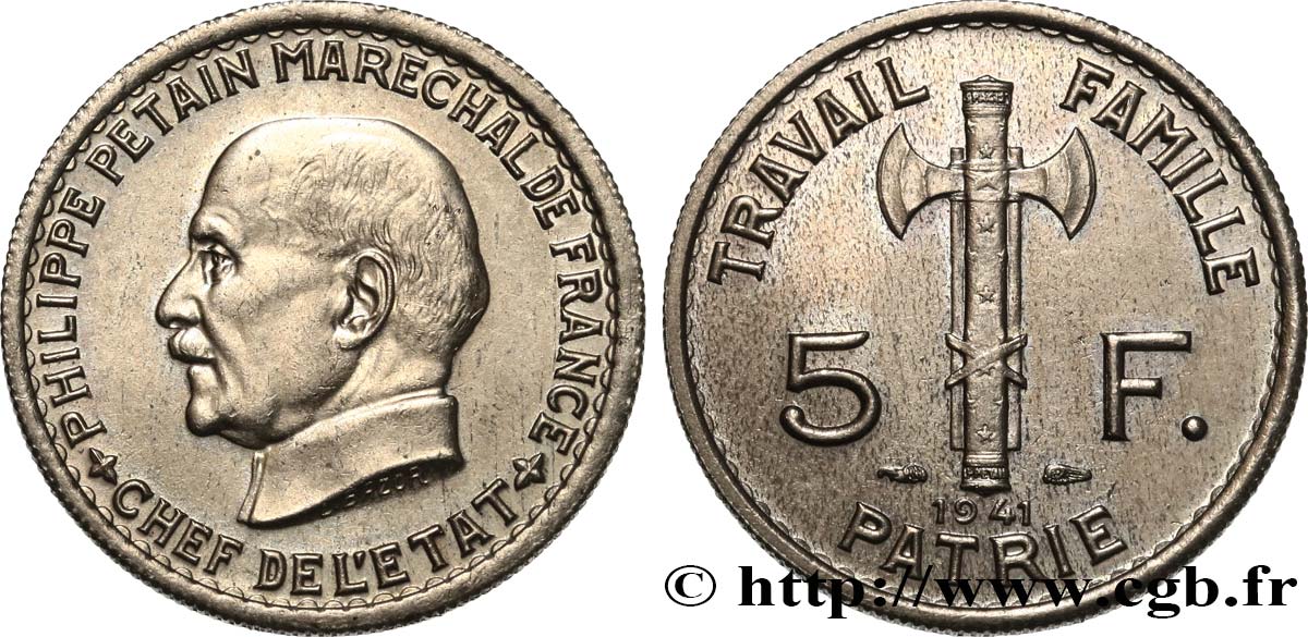 5 francs Pétain  1941  F.338/2 SUP61 