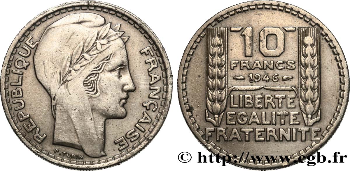 10 francs Turin, grosse tête, rameaux longs 1946 Paris F.361/3 XF 