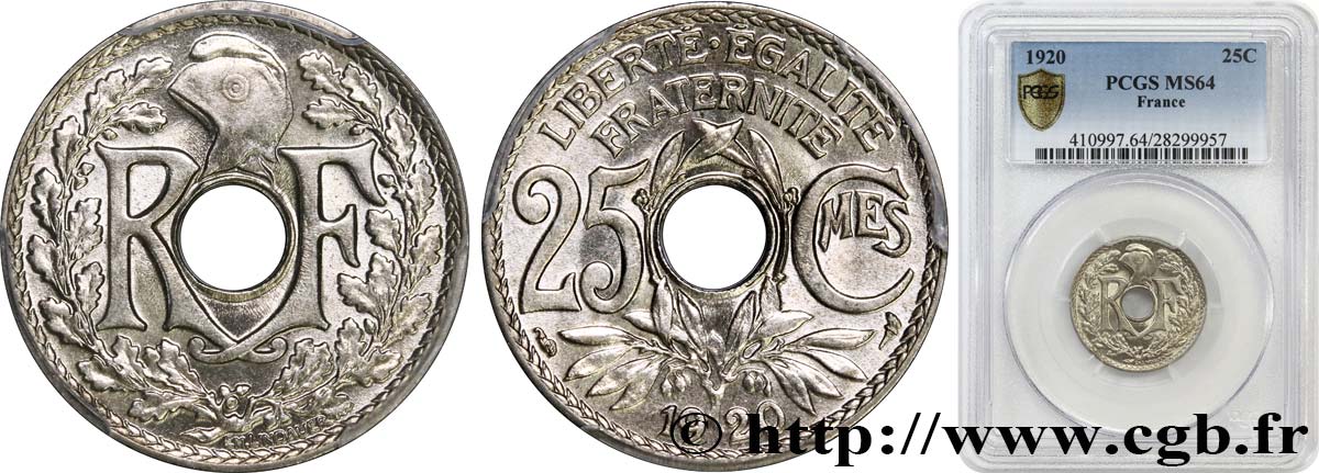 25 centimes Lindauer 1920  F.171/4 MS64 PCGS
