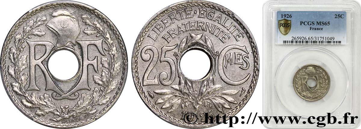 25 centimes Lindauer 1926  F.171/10 ST65 PCGS