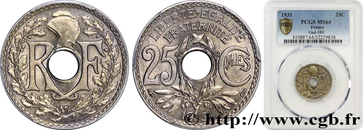 25 centimes Lindauer 1931  F.171/15 fST64 PCGS