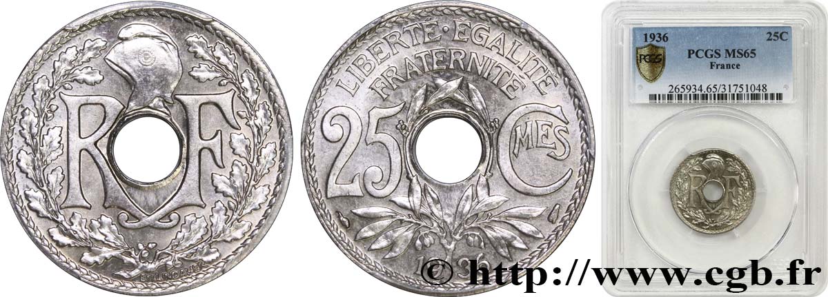 25 centimes Lindauer 1936  F.171/19 ST65 PCGS