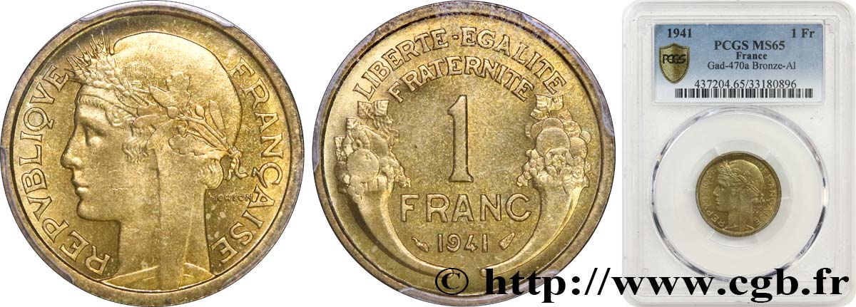 1 franc Morlon 1941 Paris F.219/12 ST65 PCGS