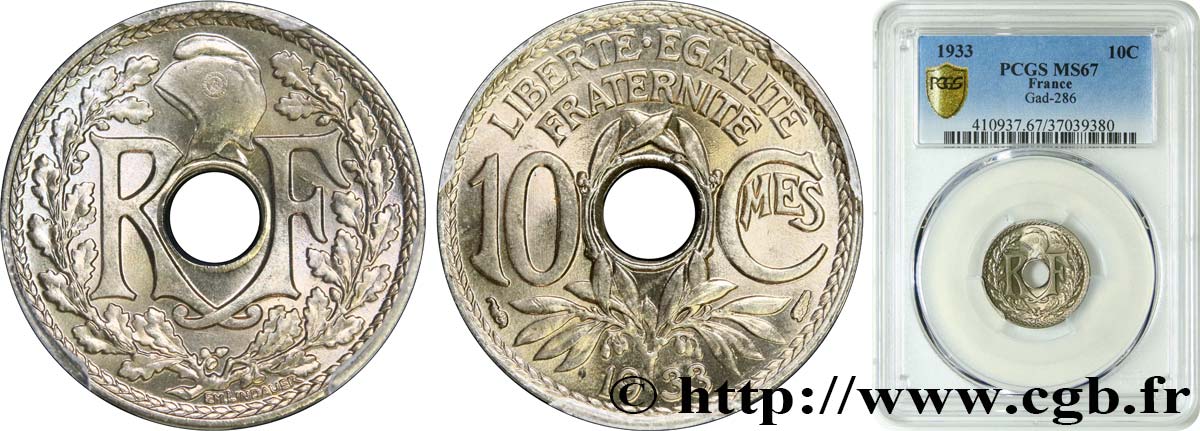 10 centimes Lindauer 1933  F.138/20 ST67 PCGS