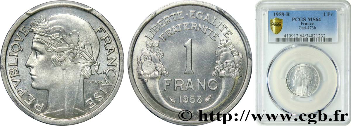 1 franc Morlon, légère 1958 Beaumont-Le-Roger F.221/22 SPL64 PCGS