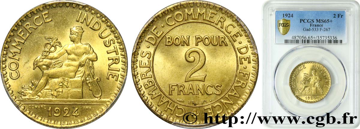 2 francs Chambres de Commerce 1924  F.267/6 MS65 PCGS