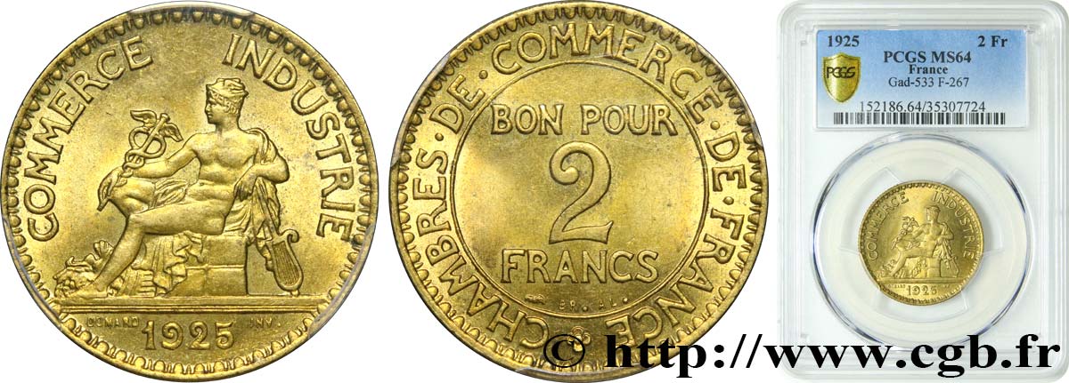 2 francs Chambres de Commerce 1925  F.267/7 MS64 PCGS