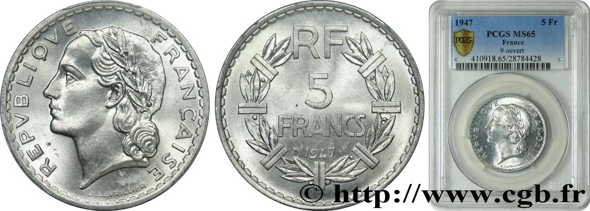 5 francs Lavrillier, aluminium 1947  F.339/9 ST65 PCGS