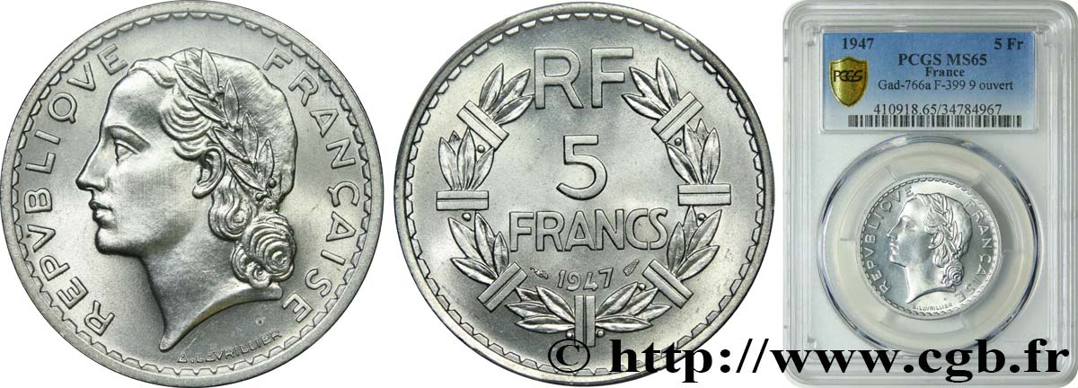 5 francs Lavrillier, aluminium 1947  F.339/9 FDC65 PCGS