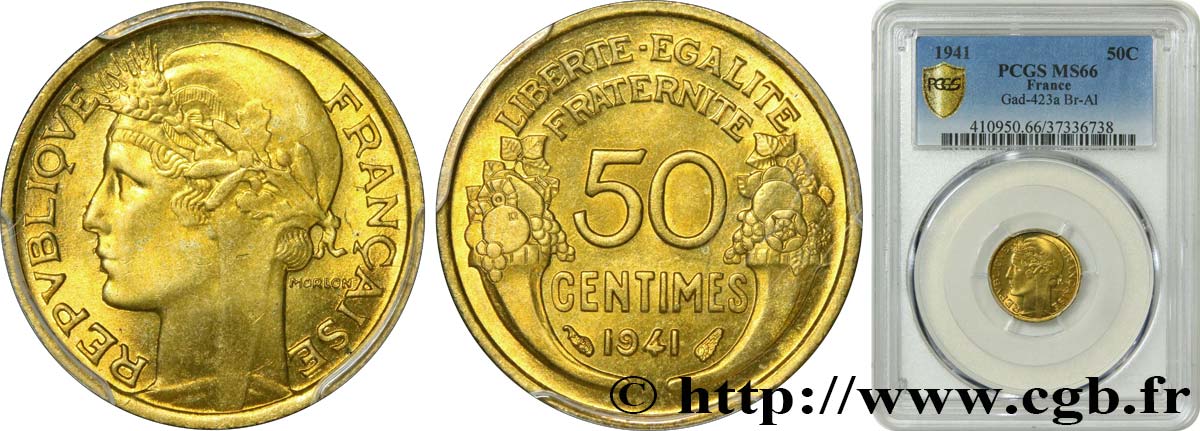 50 centimes Morlon 1941  F.192/18 ST66 PCGS
