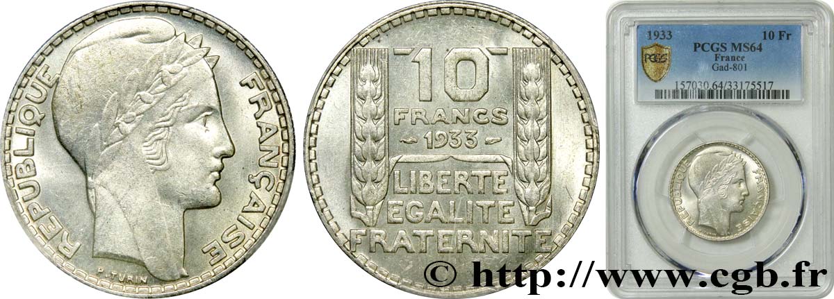 10 francs Turin 1933  F.360/6 fST64 PCGS