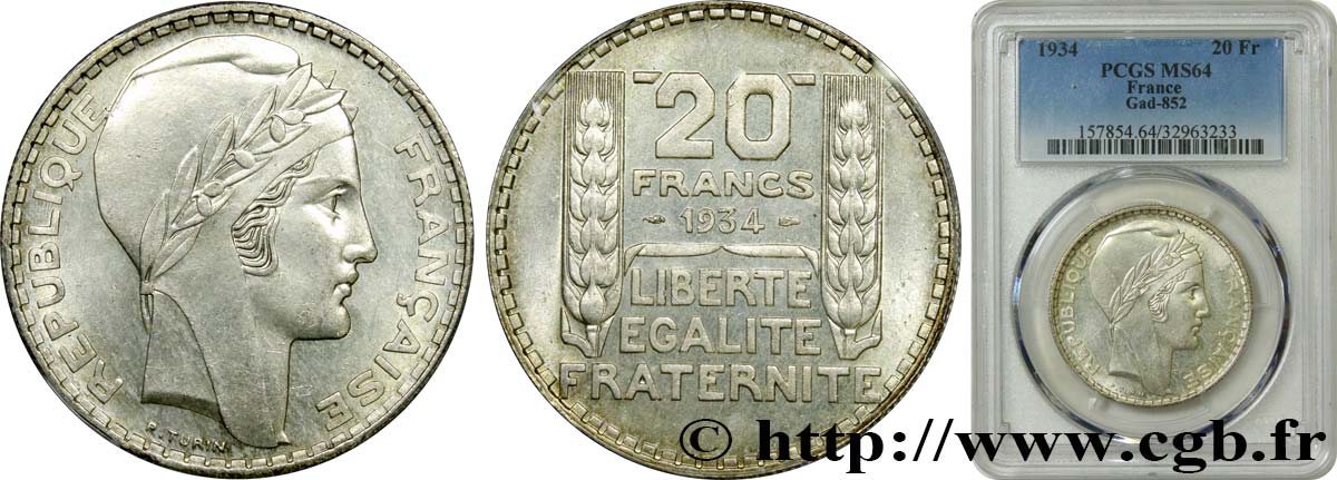 20 francs Turin 1934  F.400/6 SC64 PCGS