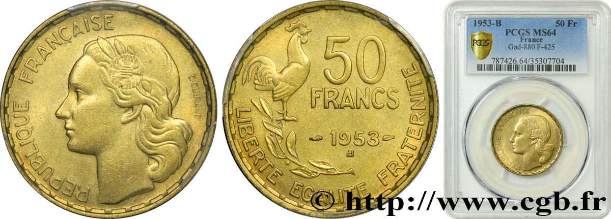 50 francs Guiraud 1953 Beaumont-Le-Roger F.425/11 MS64 PCGS