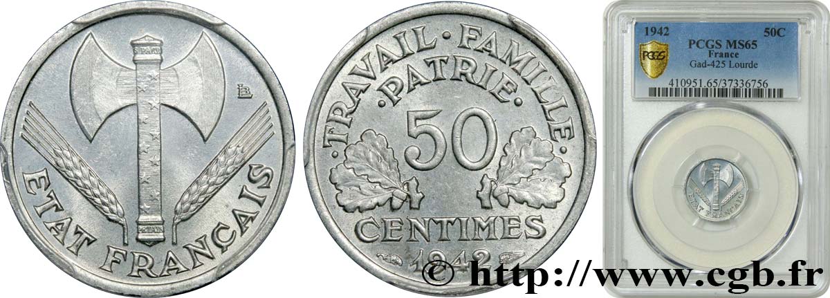 50 centimes Francisque, lourde 1942  F.195/3 ST65 PCGS
