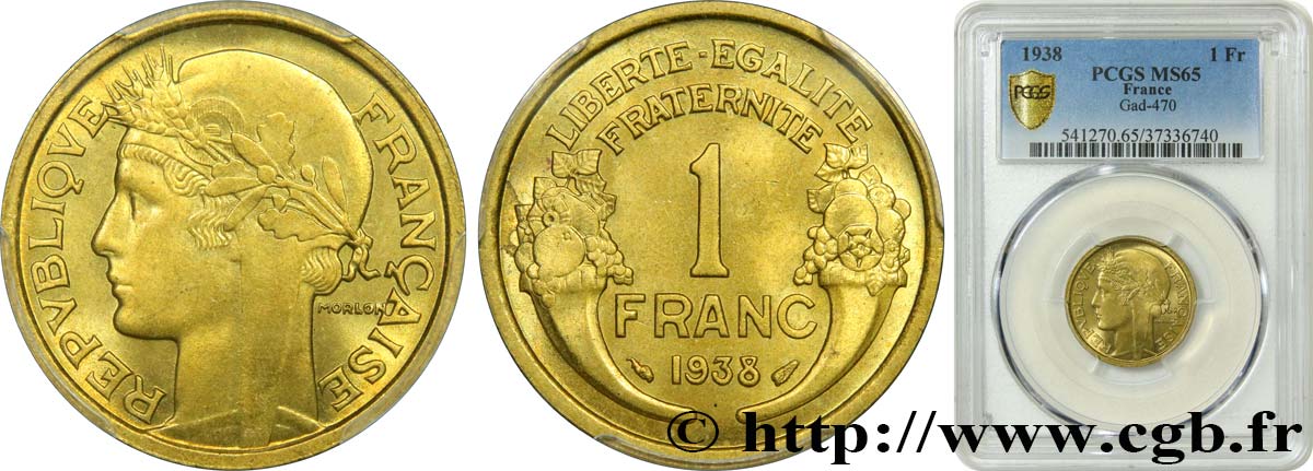 1 franc Morlon 1938 Paris F.219/9 MS65 PCGS