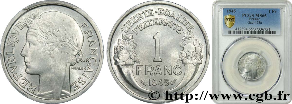 1 franc Morlon, légère 1945  F.221/6 ST65 PCGS