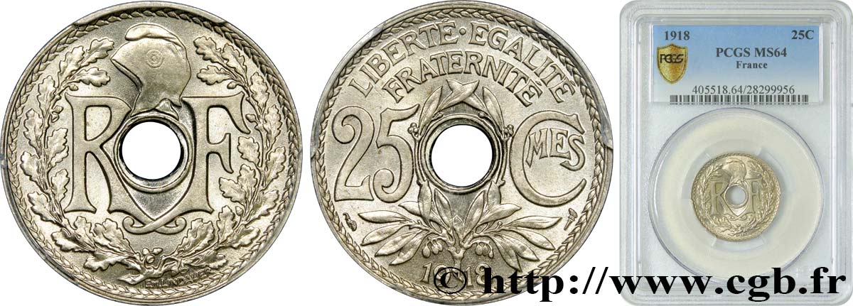 25 centimes Lindauer 1918  F.171/2 MS64 PCGS