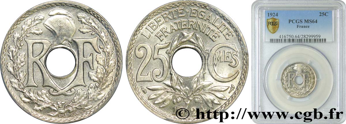 25 centimes Lindauer 1924  F.171/8 MS64 PCGS