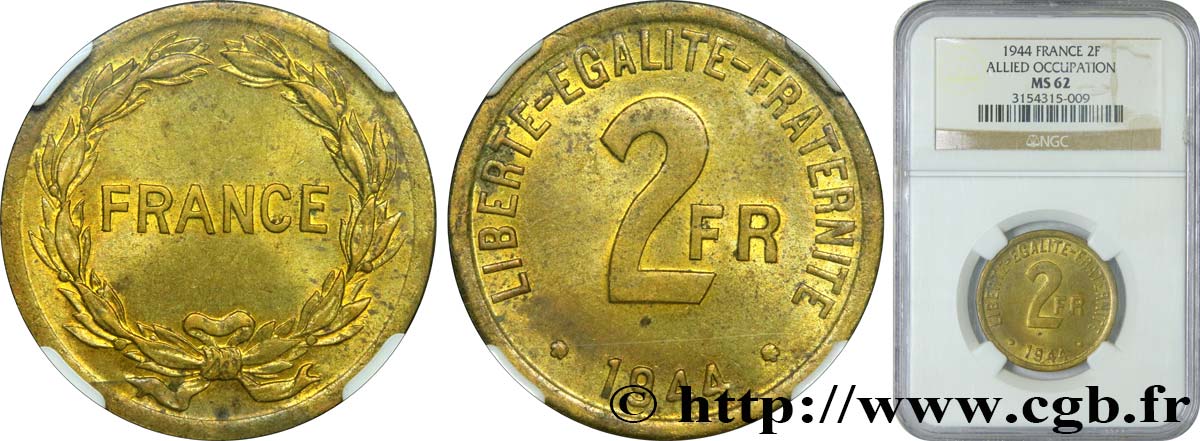 2 francs France 1944  F.271/1 SPL62 NGC